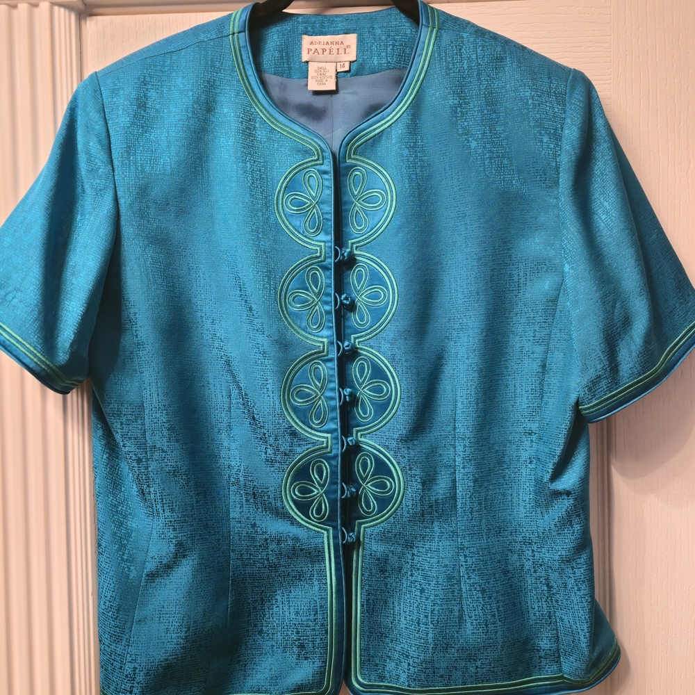 Adrianna Papell Teal Silk Jacket